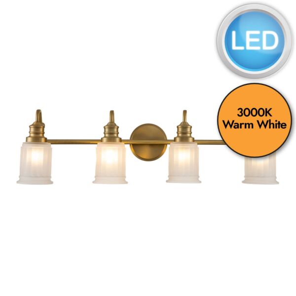 Quoizel Lighting - Swell - QZ-SWELL4-BB-BATH - LED Brushed Brass Frosted Glass 4 Light IP44 Bathroom Wall Light