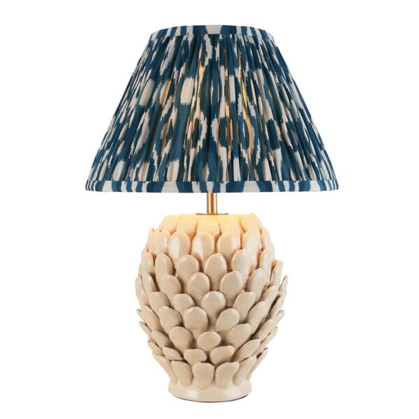Endon Lighting - Layered Leaf & Ikat 30cm - 116419 - Cream Crackle Aged Brass Blue Ceramic Table Lamp With Shade