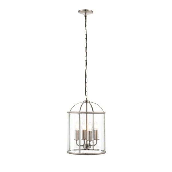 Endon Lighting - Lambeth - 70324 - Satin Nickel Clear Glass 4 Light Ceiling Pendant Light