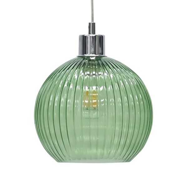 Betchley - Green Ribbed Glass Globe Easy Fit Pendant Shade