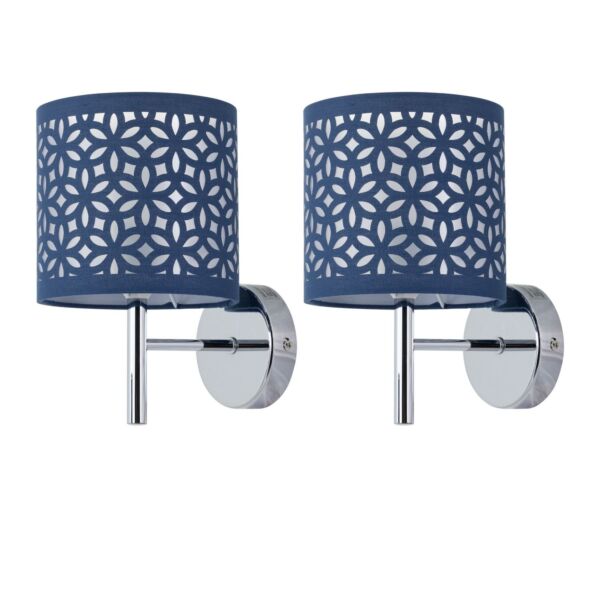 Set of 2 Brea - Chrome Wall Lights with Navy Blue Cut Out Shade