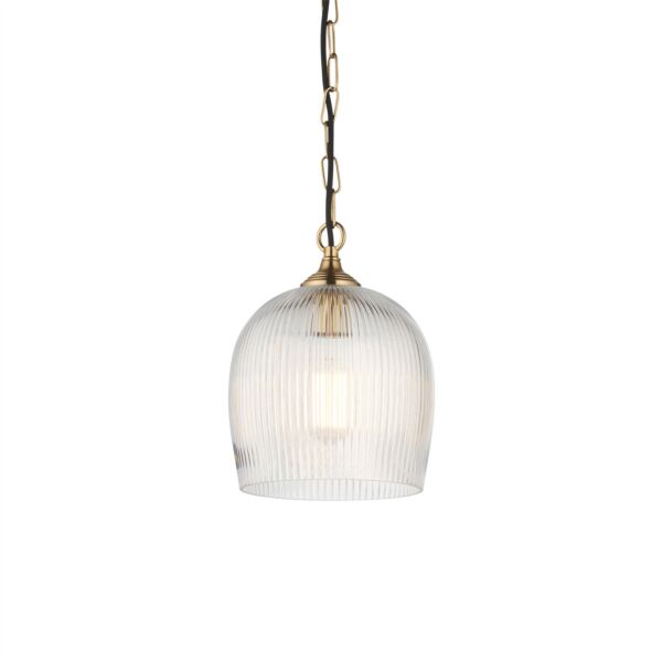 Endon Lighting - Ashcroft - 120625 - Aged Brass Clear Ribbed Glass Ceiling Pendant Light
