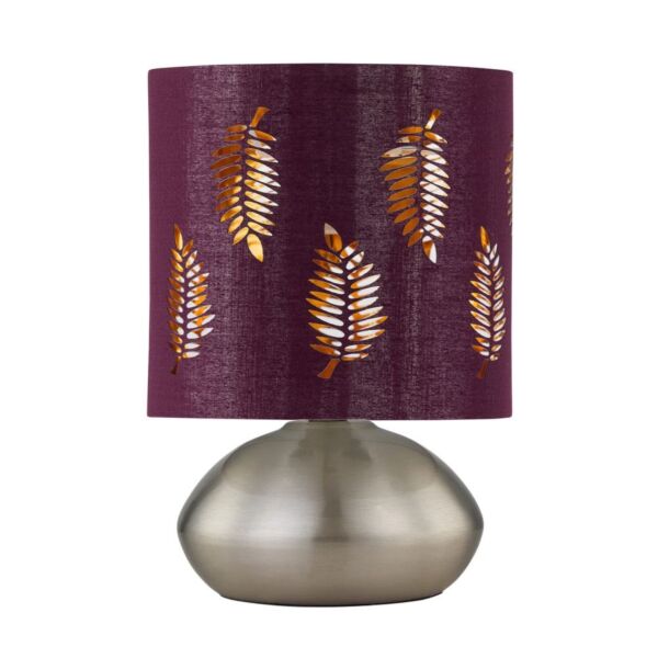 Jenson - Brushed Chrome Touch Table Lamp with Burgundy Fern Shade