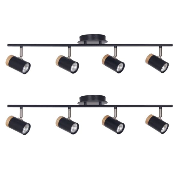 Set of 2 Stratton - Black with Wood Detail Four Way Spotlights