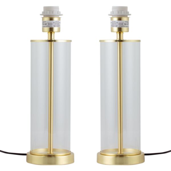 Set of 2 Aura - Satin Brass with Glass Column Table Lamp Bases