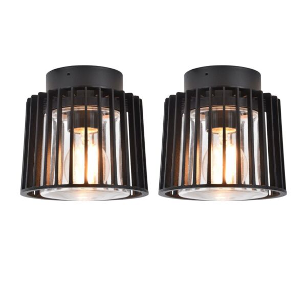 Set of 2 Shyne - Black Clear Glass IP54 Outdoor Ceiling Flush Lights