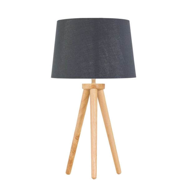 Voyage - Light Oak Table Lamp Bedside Light with Grey & Silver Shade