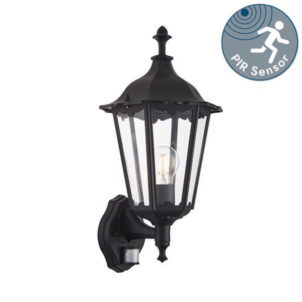 Endon Lighting - Burford - 76548 - Black Clear Glass IP44 Outdoor Sensor Wall Light