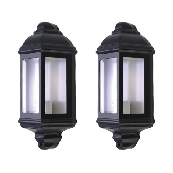 Set of 2 Parkins - Black Outdoor Half Lantern Wall Lights