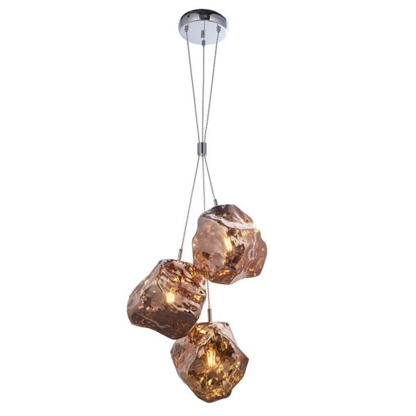 Endon Lighting - Rock - 97659 - Chrome Copper Glass 3 Light Ceiling Pendant Light