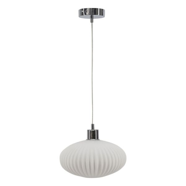 Baton - White Ribbed Oval Glass with Chrome Pendant Fitting