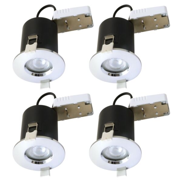 Set of 4 Fire Rated Downlights - Chrome Fixed Recessed Downlight