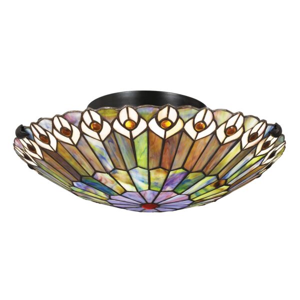 Quoizel Lighting - Watkins - QZ-WATKINS-F-VB - Valiant Bronze Tiffany Art Glass 2 Light Flush Ceiling Light