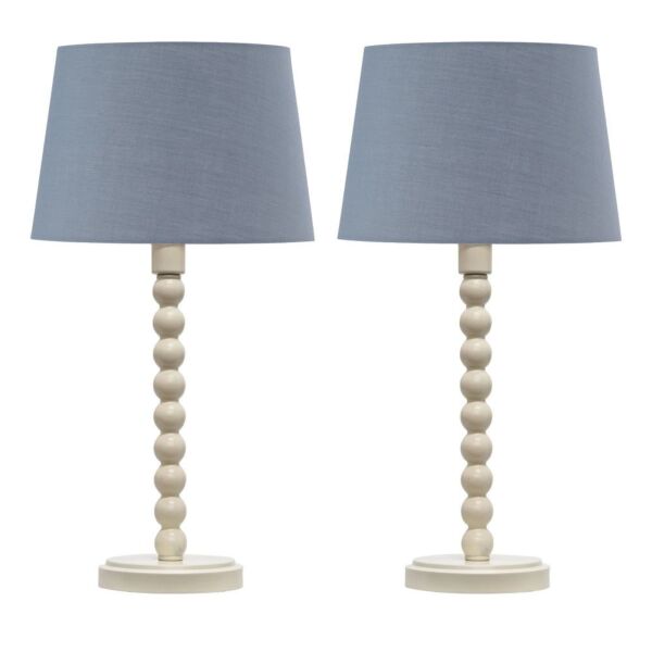 Set of 2 Bobbin - Ivory Lamps with Grey Cotton Shades