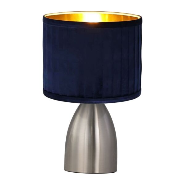 Valentina - Brushed Chrome Touch Lamp with Navy Pleated Velvet Shade