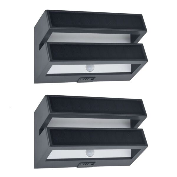 Set of 2 Barlo - LED Dark Grey Frosted IP54 Solar Outdoor Wall Washer Lights
