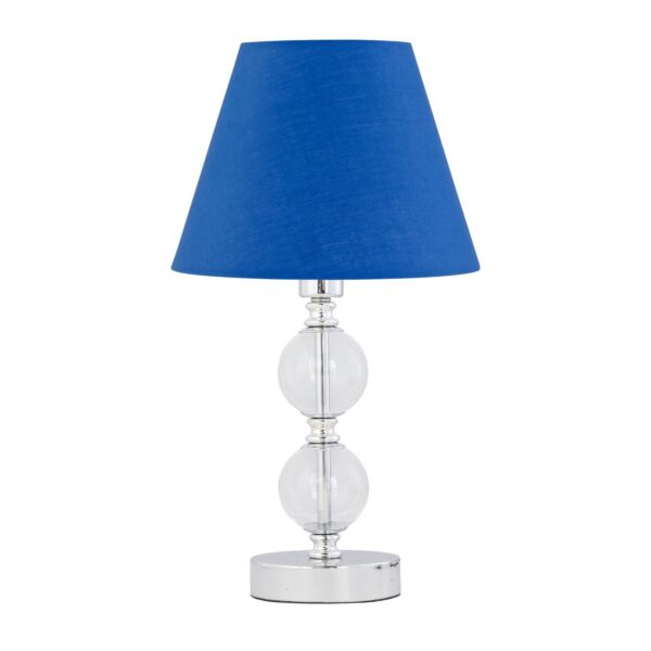 Chrome Two Ball Table Lamp with Royal Blue Shade