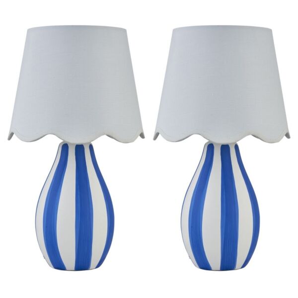 Set of 2 Connie - Blue and White Stripe Ceramic Table Lamps
