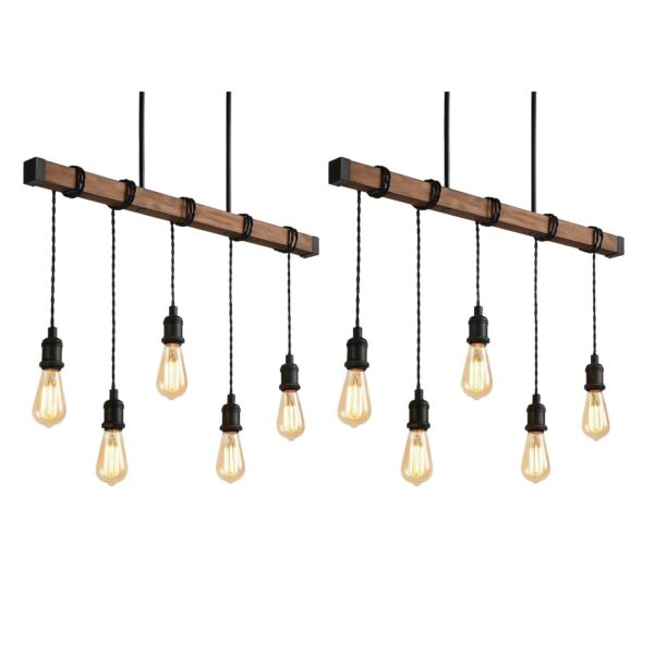 Set Foxton - Wood 5 Light Hanging Bar Pendant