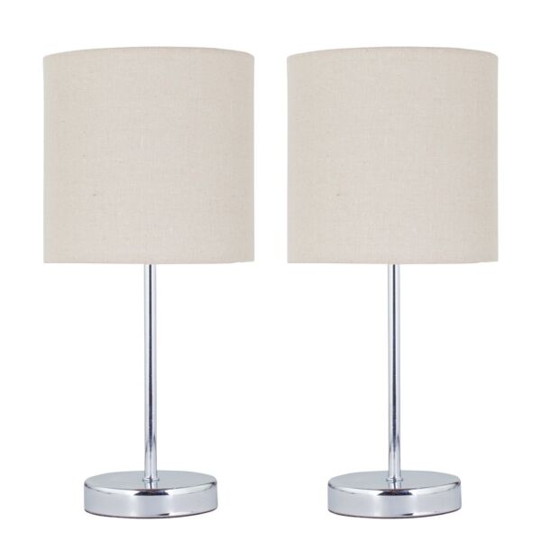 Set of 2 Chrome Touch Operated Table Lamps with Natural Linen Shades