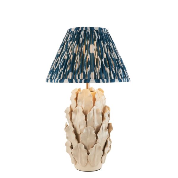 Endon Lighting - Layered Leaf & Ikat 30cm - 116436 - Cream Crackle Aged Brass Blue Ceramic Table Lamp With Shade