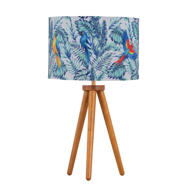 Voyage - Dark Oak Table Lamp or Bedside Light with Parrot Velvet Shade