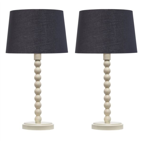 Set of 2 Bobbin - Ivory Lamps with Black & Gold Shades