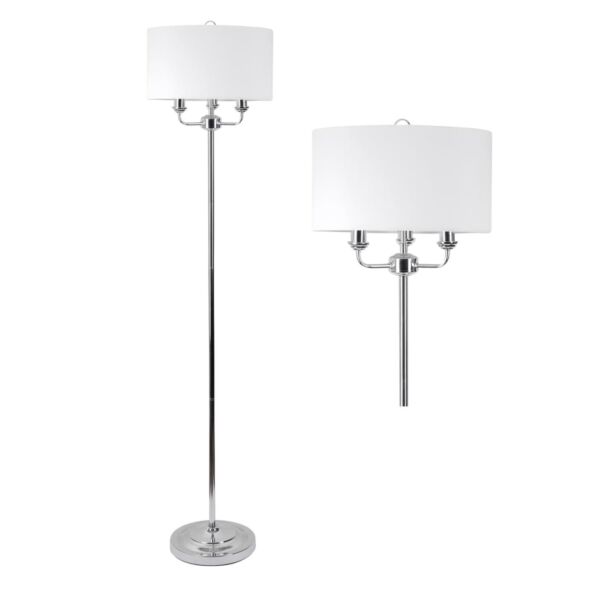3 Light Chrome Floor Standard Light with Light Cream Fabric Shade
