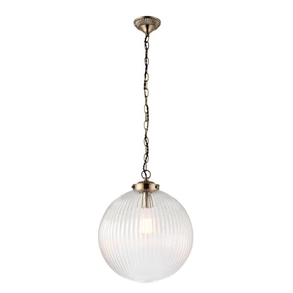 Endon Lighting - Brydon - 71124 - Antique Brass Clear Ribbed Glass Ceiling Pendant Light