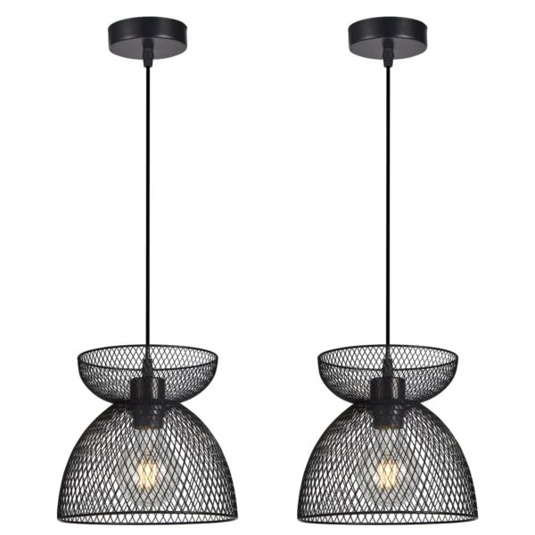 Set of 2 Cassidy - Medium Layered Black Mesh Ceiling Pendant Lights