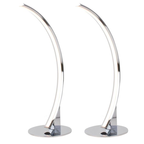 Set of 2 Polished Chrome LED Arc Table Lamps