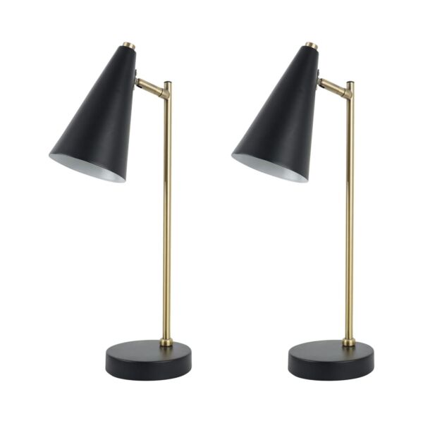 Set of 2 Task - Matt Black and Antique Brass Task Table Lamps