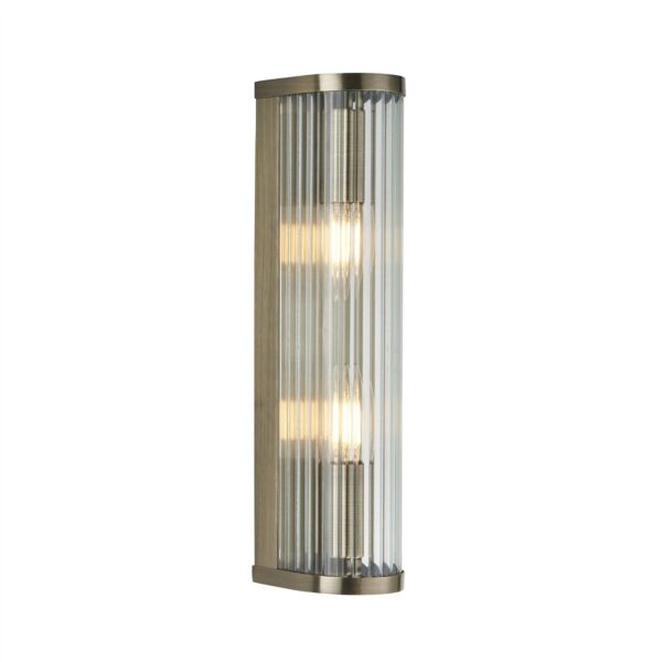 Endon Lighting - Ridgeton - 118597 - Antique Brass Clear Ribbed Glass 2 Light Wall Washer Light