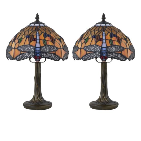 Set of 2 Chaplin - Orange Tiffany Dragonfly 39cm Table Lamps