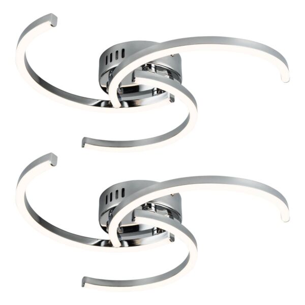 Set of 2 Curve - Chrome LED Flush Ceiling Lights