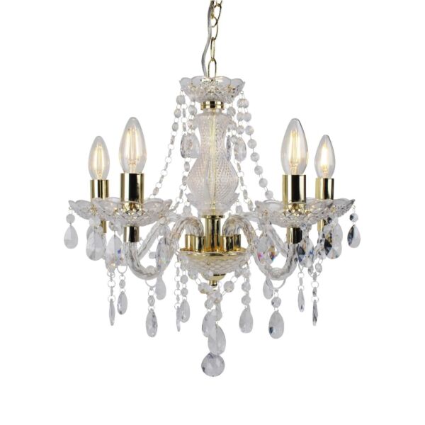 Clear and Gold Marie Therese Style 5 x 40W Chandelier