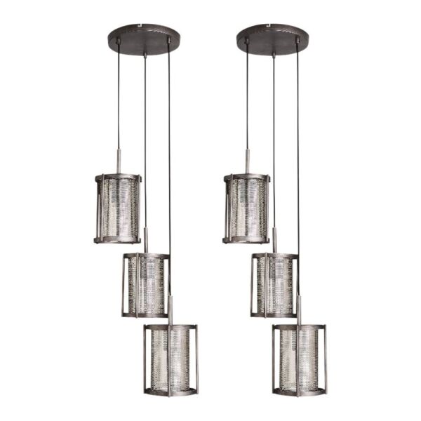 Set of 2 Eli - Brushed Silver with Mesh Shades 3lt Cluster Pendants