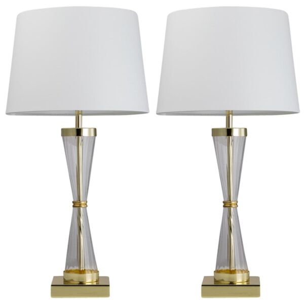 Set of 2 Gold Touch Lamps with White Cotton Shades