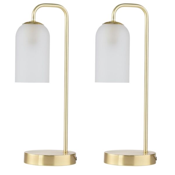 Set of 2 Victoria - Satin Brass Touch Lamps with Frosted Glass Shades