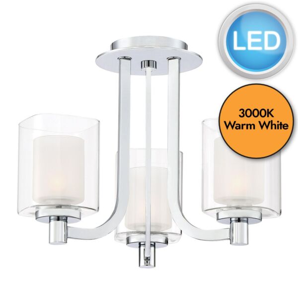 Quoizel Lighting - Kolt - QZ-KOLT-SF-PC-BATH - LED Chrome Clear Opal Glass 3 Light IP44 Bathroom Ceiling Light