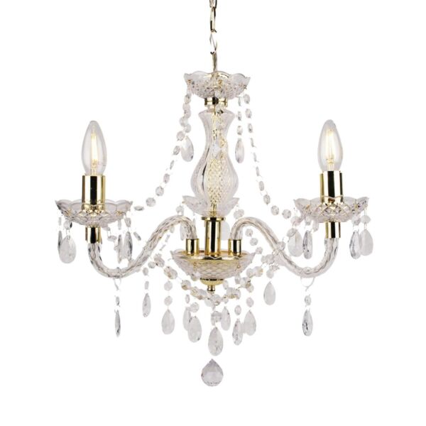 Clear and Gold Marie Therese Style 3 x 40W Chandelier