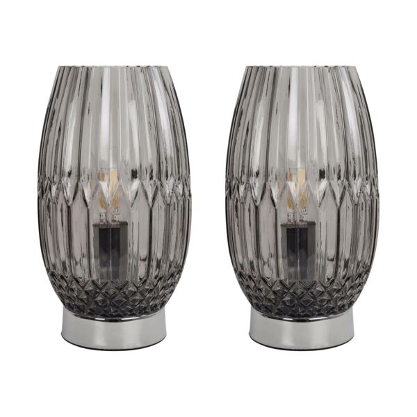 Set of 2 Facet - Chrome with Smoke Faceted Glass Table Lamps