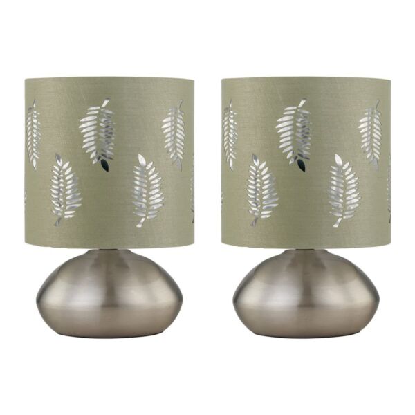 Set of 2 Jenson - Brushed Chrome Touch Table Lamps Sage Fern Shade