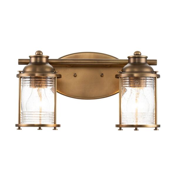 Quintiesse - Ashland Bay - QN-ASHLANDBAY2-NBR-BATH - Natural Brass Clear Seeded Glass 2 Light IP44 Bathroom Wall Light