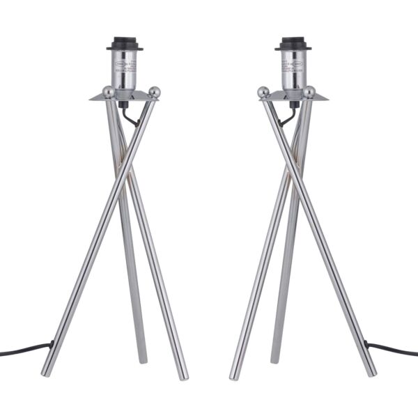 Set of 2 Chrome Tripod Table Lamps Base Only