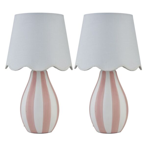 Set of 2 Connie - Pink and White Stripe Ceramic Table Lamps