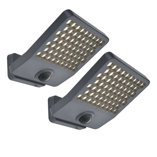 Set of 2 Atlantis - LED Dark Grey Clear IP54 Large Outdoor Sensor Floodlights