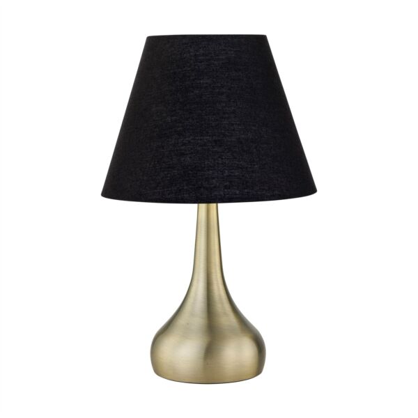 Romana - Antique Brass Touch Operated Table Lamp with Black Shade