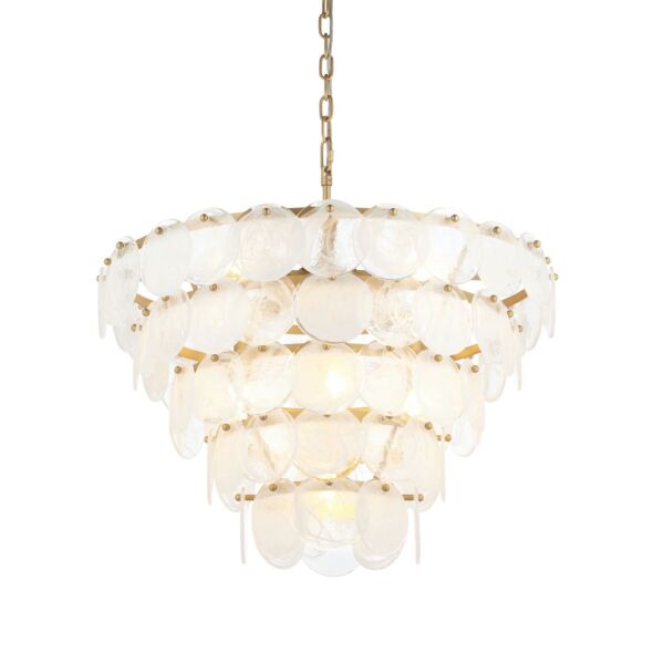 Potts - Antique Gold Clear White Glass 9 Light Ceiling Pendant Light