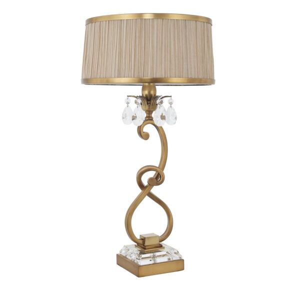 Interiors 1900 - Oksana - 63523 - Antique Brass Clear Crystal Glass Pleated Table Lamp With Shade